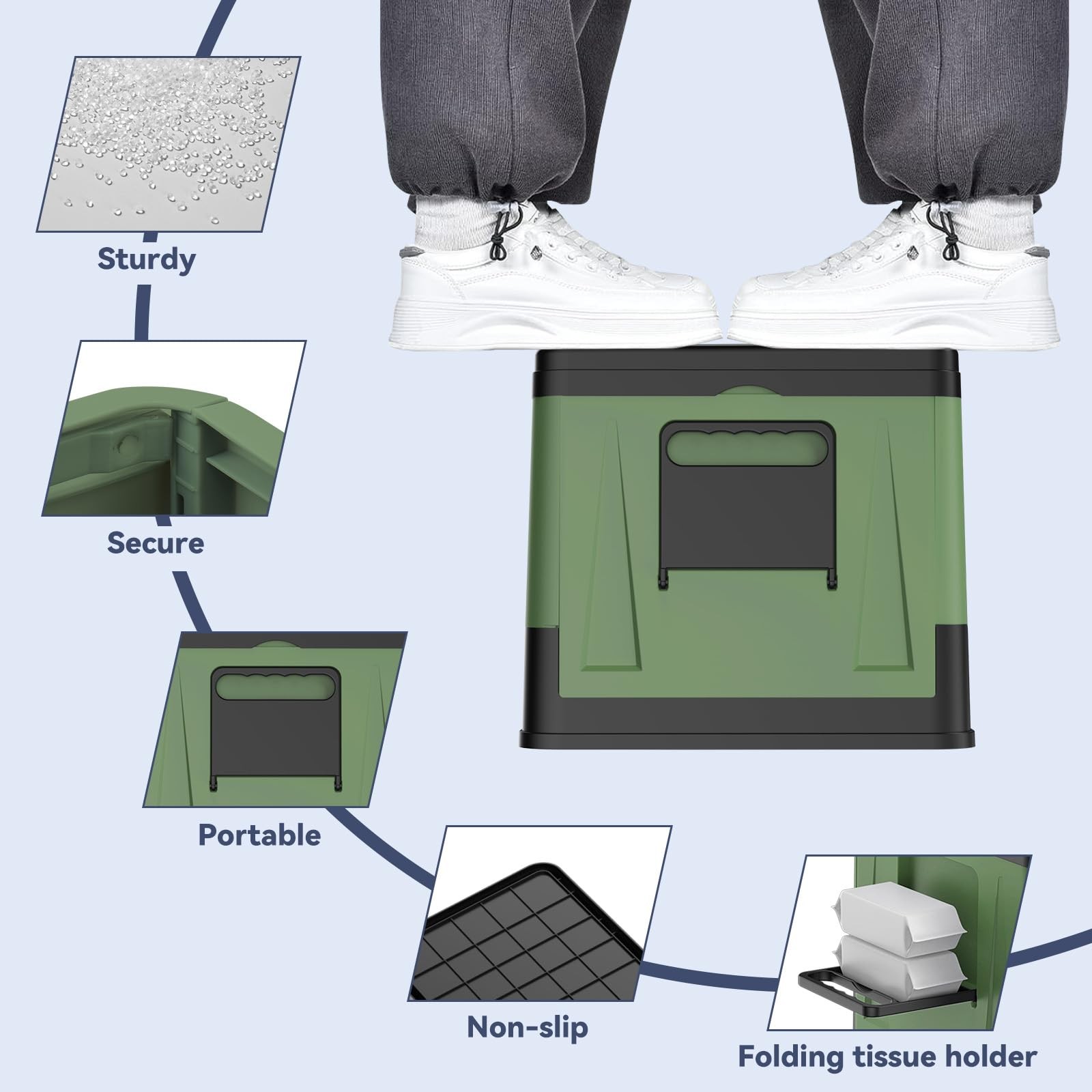 Collapsible Portable Toilet 14.3×12.4×12.8in, 330-440lbs Load – Camping