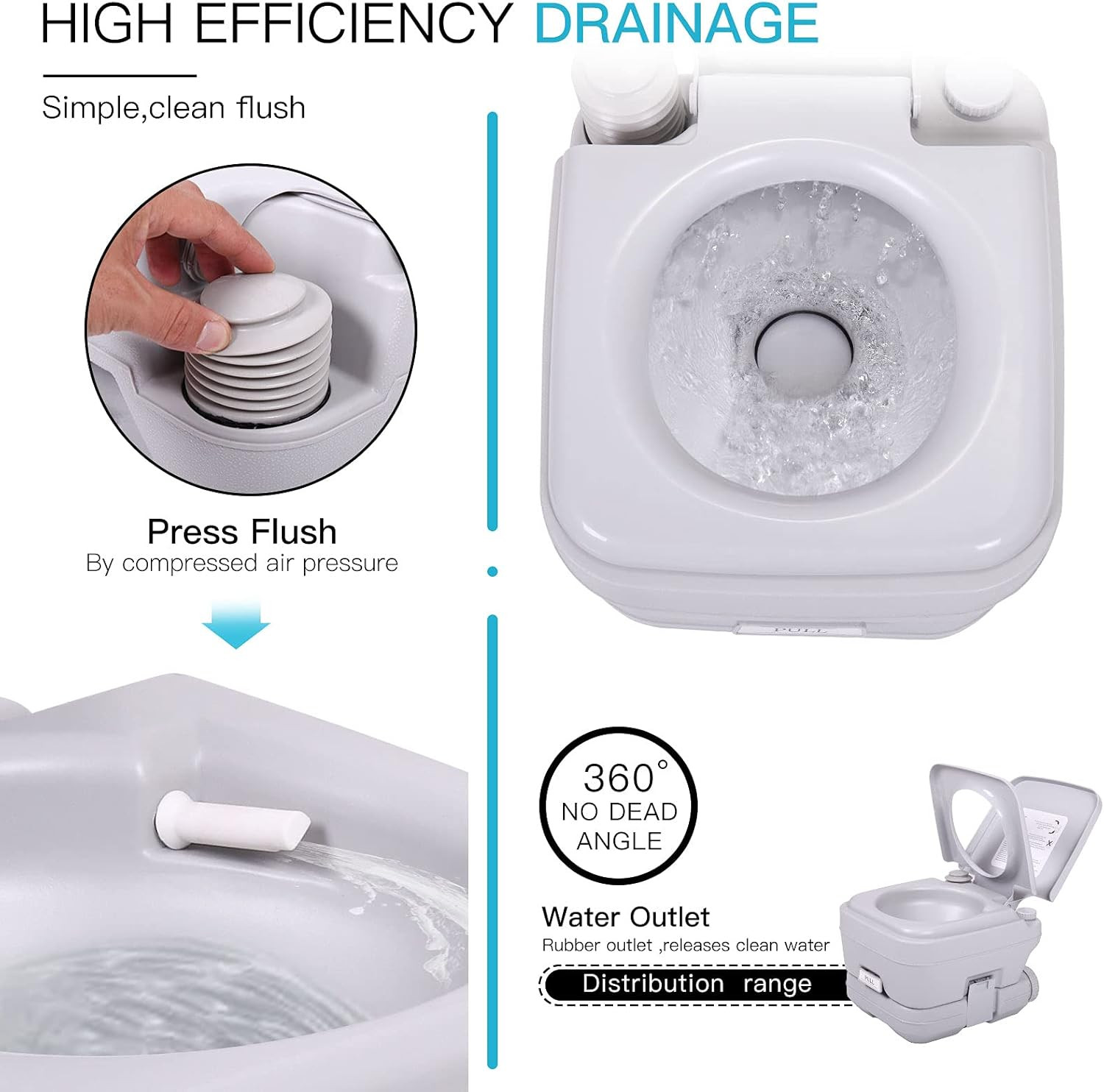 Portable 2.6 Gallon Outdoor Toilet for RV, Camping, Boating – Leak-Proof Grey