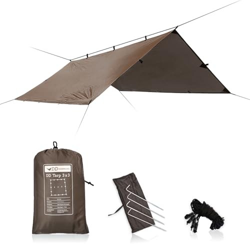 – DD Tarp 3×3 – Coyote Brown (10ft x 10ft) – 100% Waterproof – Lightweight &