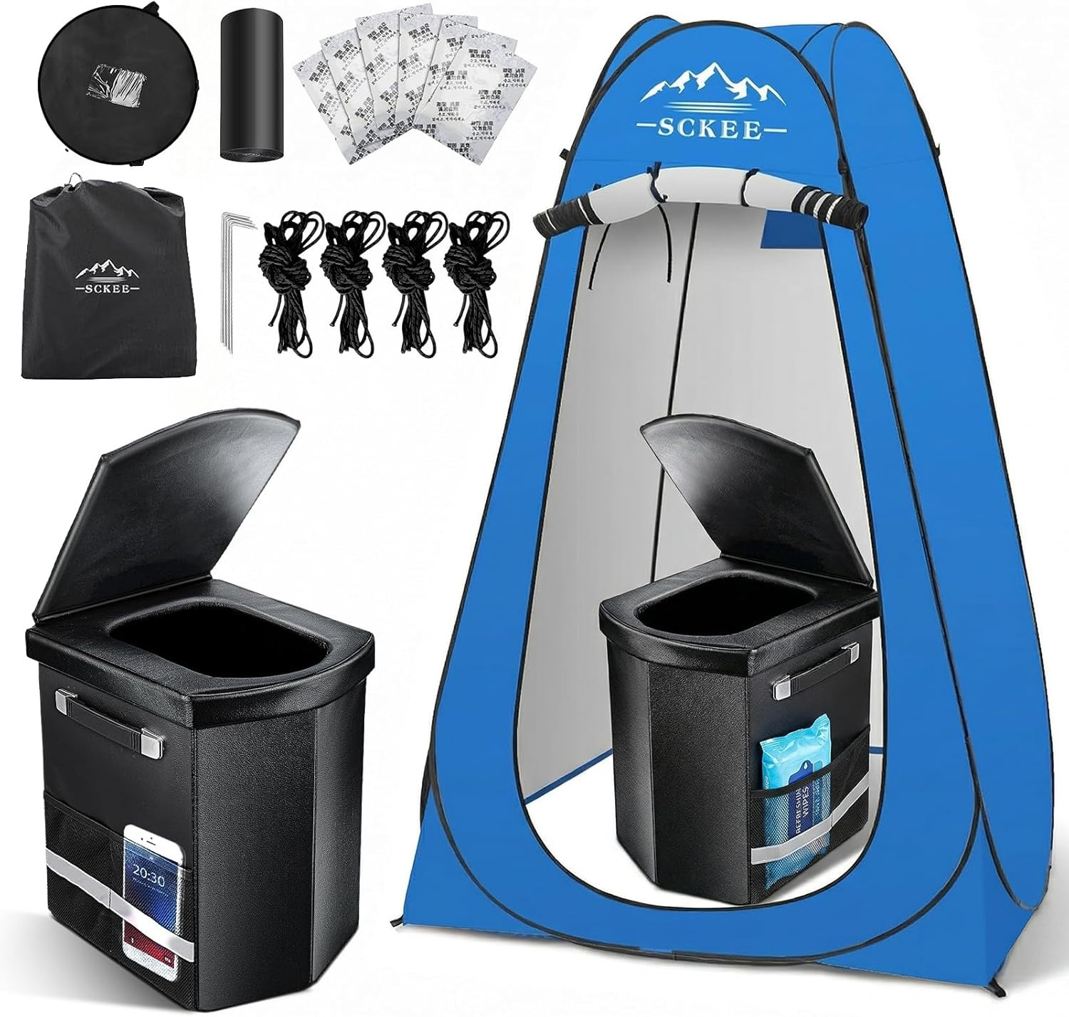 16.5” Camping Toilet with Pop-Up Privacy Tent Set, XL Portable Toilet for Campi
