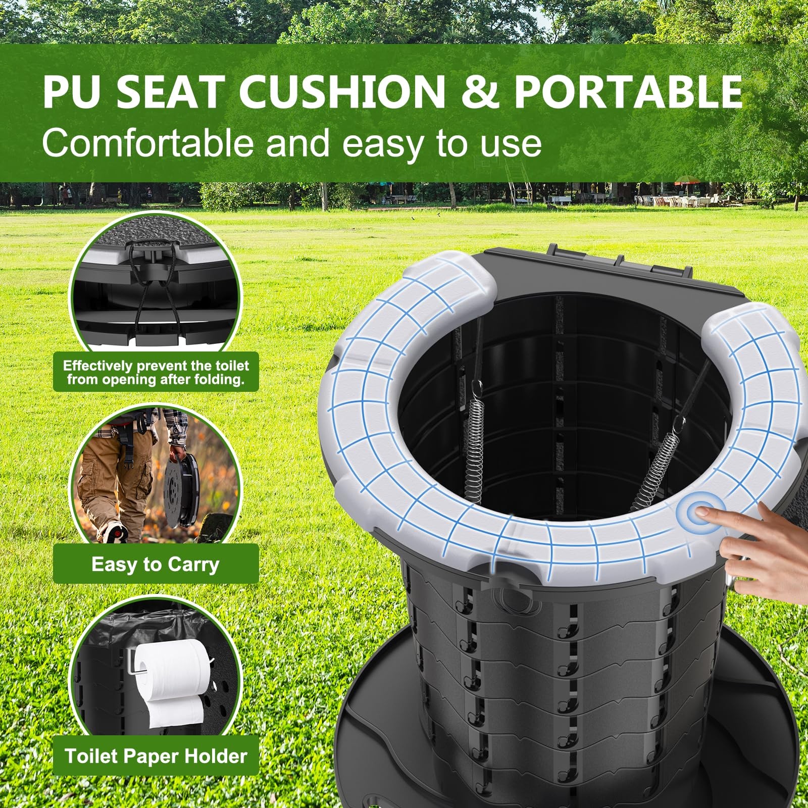 Upgraded Retractable Portable Toilet with Soft Cushioned Seat, 350LBS Foldabl…