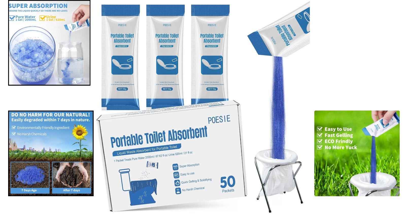 Easily Solidifying Poo Control Gel Powder – 50 Packets for Clean Outdoor Use