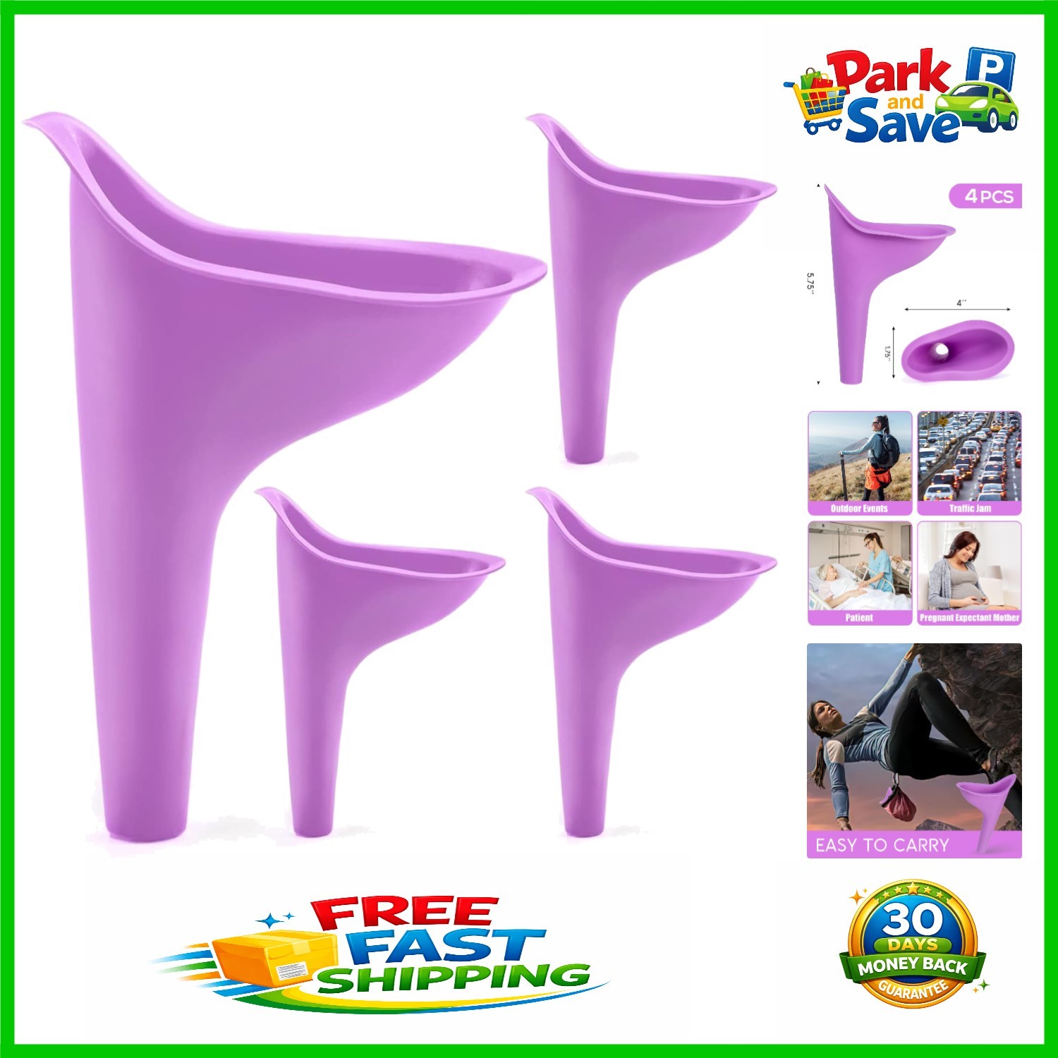 High-Quality Silicone Female Urinal – 4PCS Purple Pee Funnel for Hiking & Travel