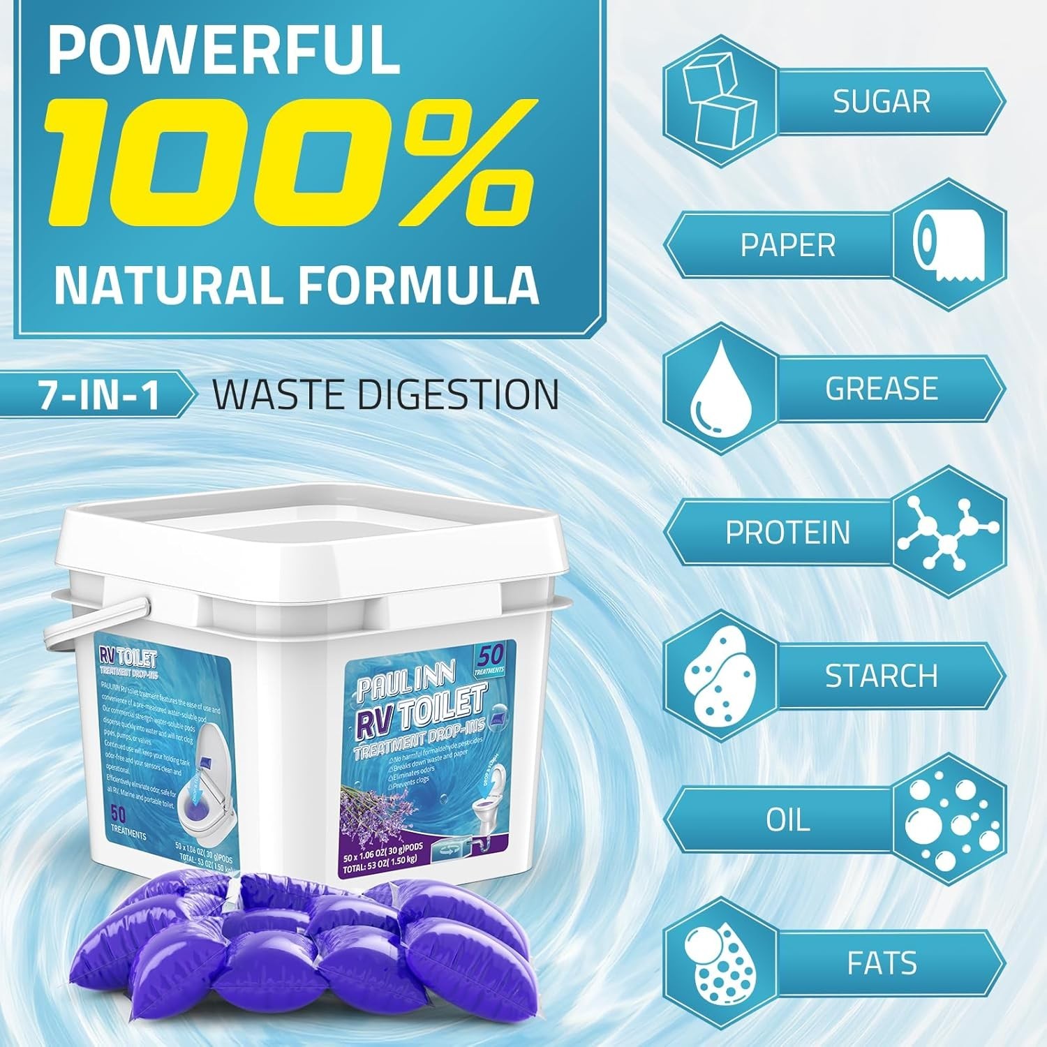 RV Toilet Treatment Drop Ins 50 Pack Septic Tank Treatment Pods Holding Tank D