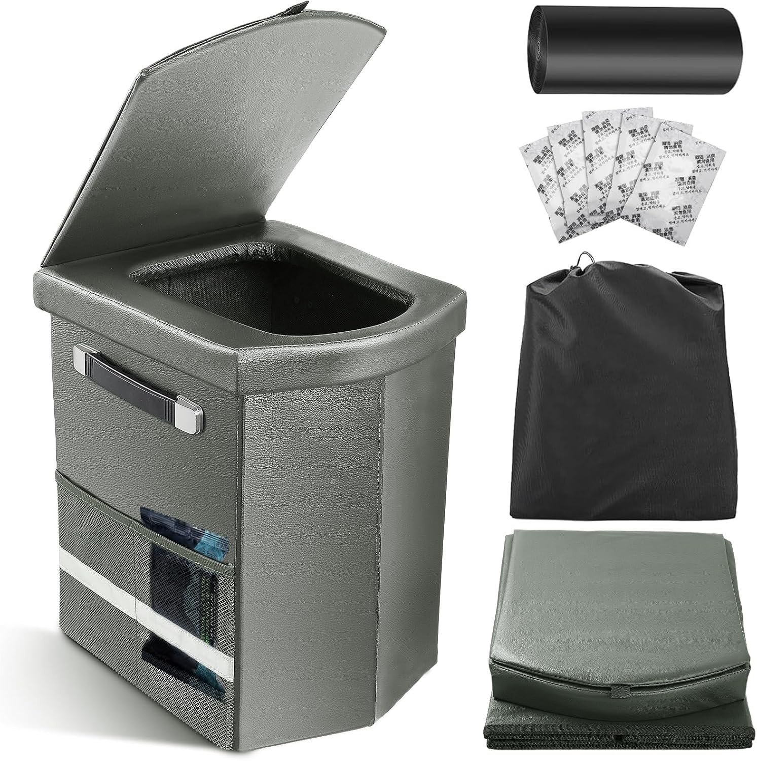 Portable Toilet for Adults, 16.5” Tall Camping Toilet with Lid and Convenient C