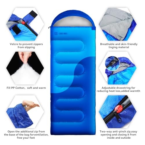 Sleeping Bags for Adults&Kids,Lightweight Waterproof Warm Weather Sleeping Blue