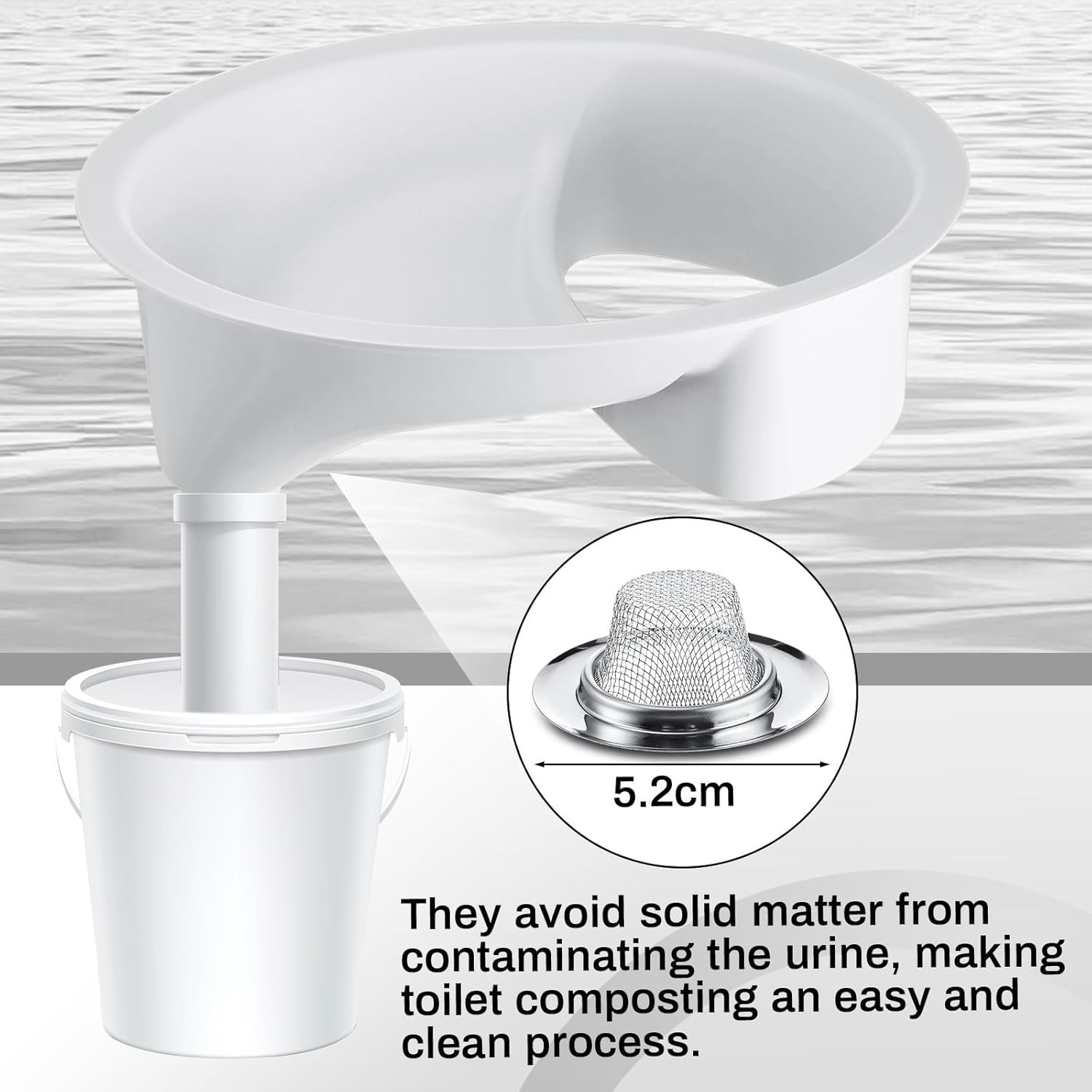 New Urine Diverter Separator for Compost Toilets with Stainless Sink Lid White