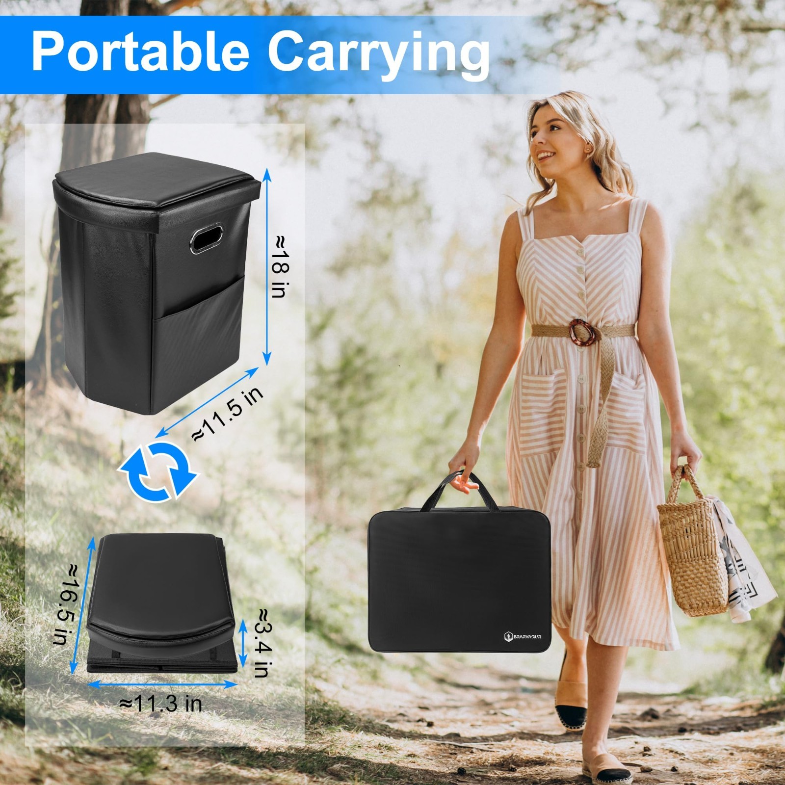 Folding Portable Toilet 17.5″ Adult Height, 300 lbs Capacity, Collapsible Travel