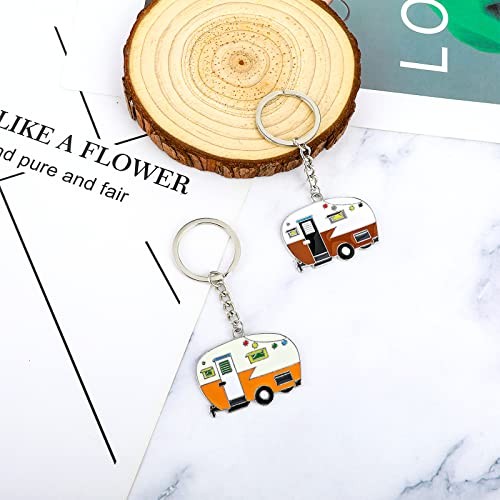 Thinp 2 Pieces Camper Keychain, RV Camper Keyring Accessories for Yellow+brown