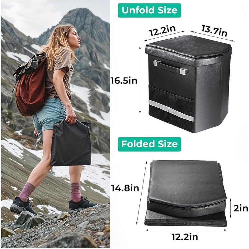 XL Portable Camping Toilet Collapsible Travel Potty Waste Bags Outdoor Use