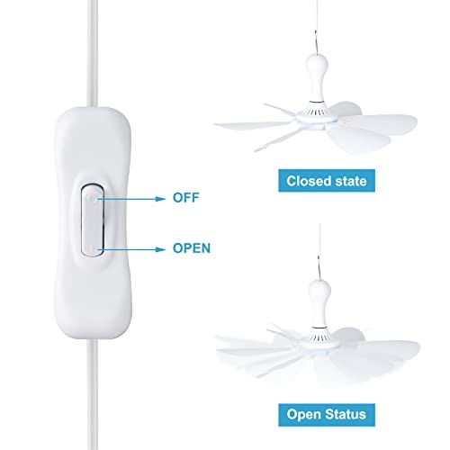 Xindejia USB Powered Small Ceiling Fan 6 Blades Quiet DC 5V USB Switch Control