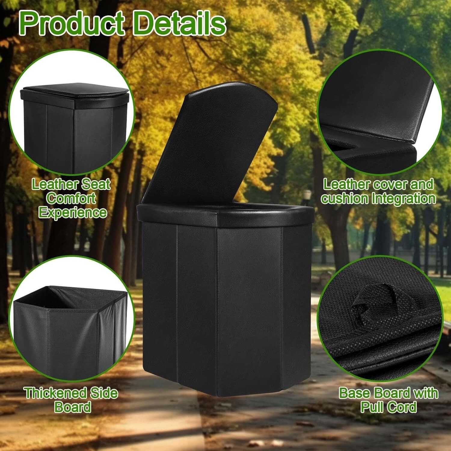 Portable Toilet for Camping, 16.5″ XL Portable Toilet for Adult Folding with Lid
