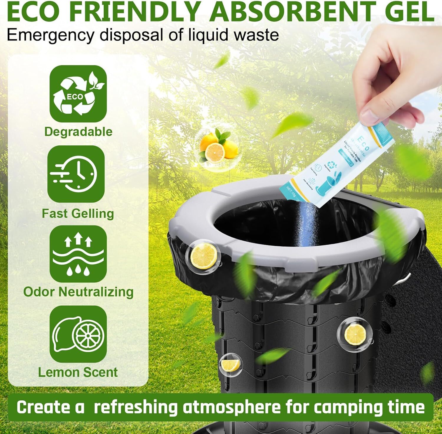 20Count Camping Toilet Bags Eco Absorbent Gel Set Toilet Bags with Toilet Powder