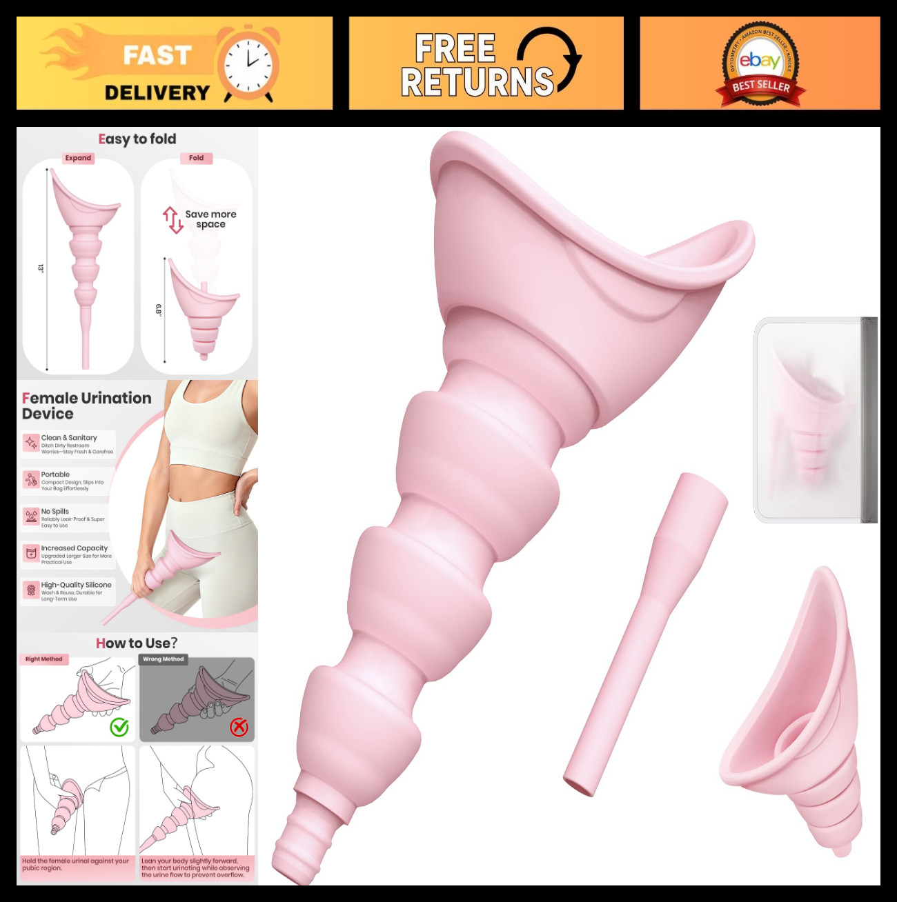 Portable Female Urinal – Foldable No-Touch Silicone Pee Funnel, Travel & Camping