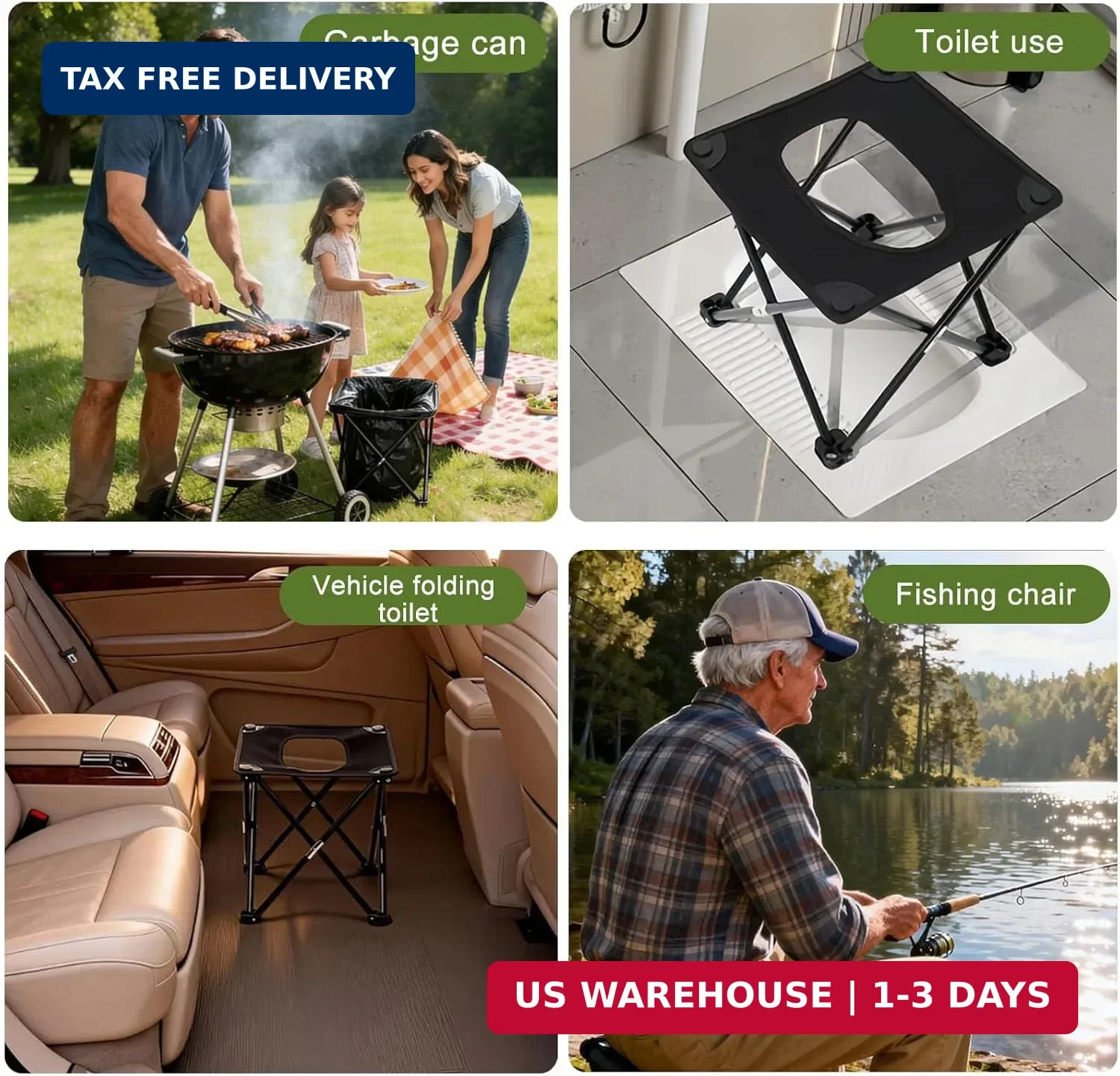 Portable camping toilet for adults, compact folding travel toilet with cover and
