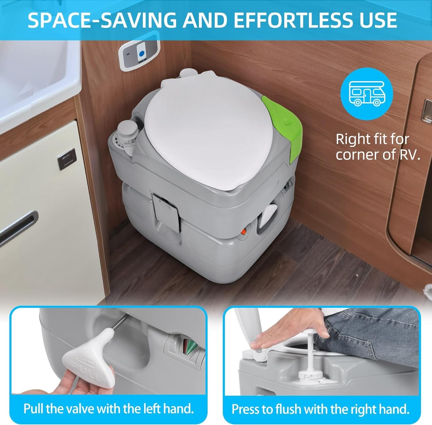 Elegant 5.8-Gallon Portable Toilet with Diagonal Bowl & Hand Sprayer for Camping