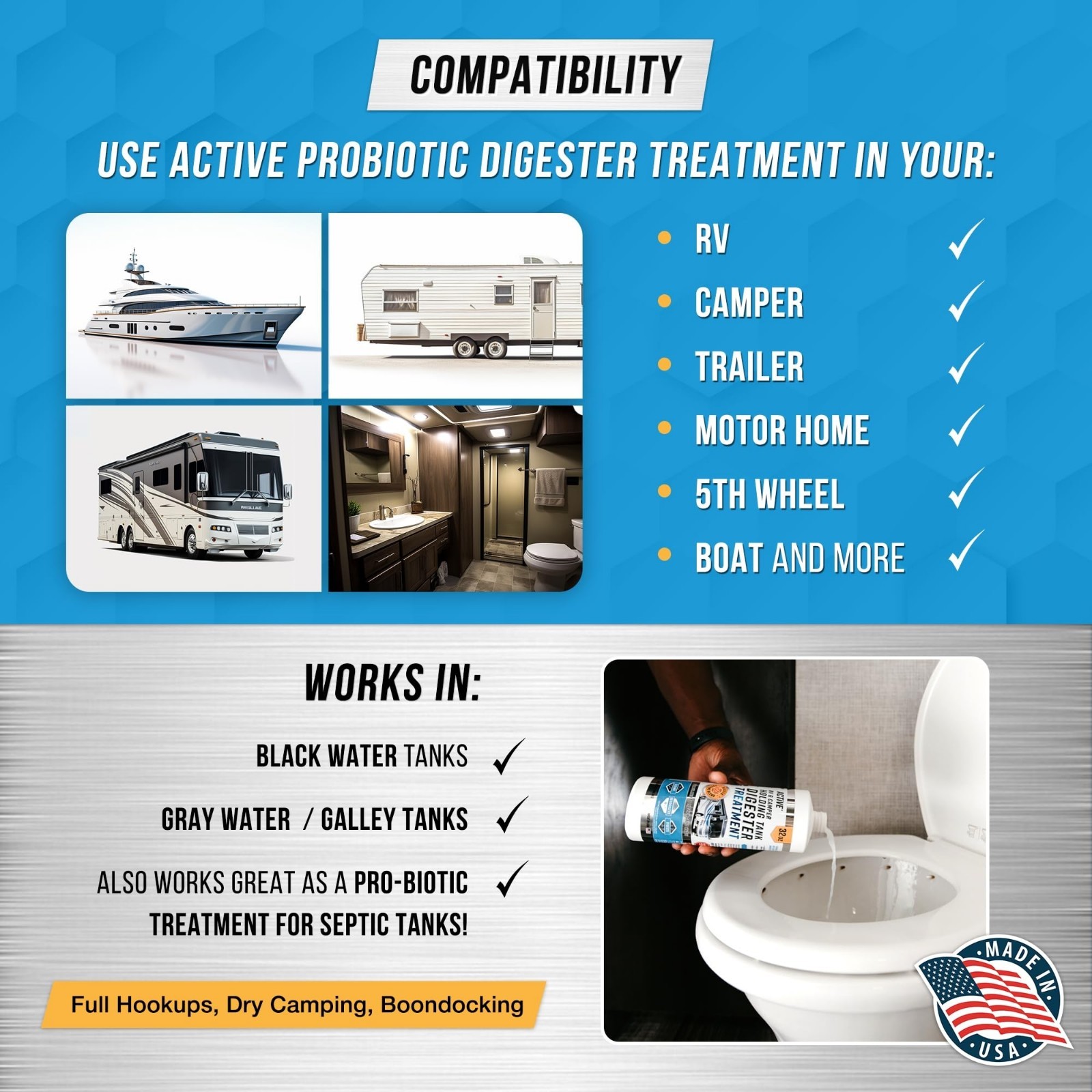 16 Treatments RV Black Tank Treatment – Waste Digester & Deodorizer for Campers,
