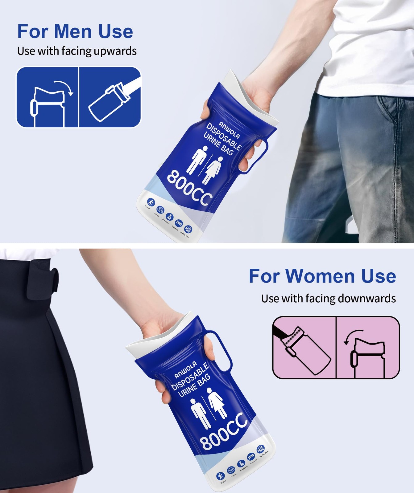 Portable Urine Bags 12 Pack 800ml Emergency Toilet for Travel Camping Hiking Car
