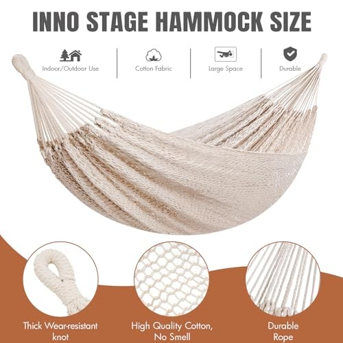 Handwoven Mayan Hammock – Portable Family Hammock with Carry Bag Beige