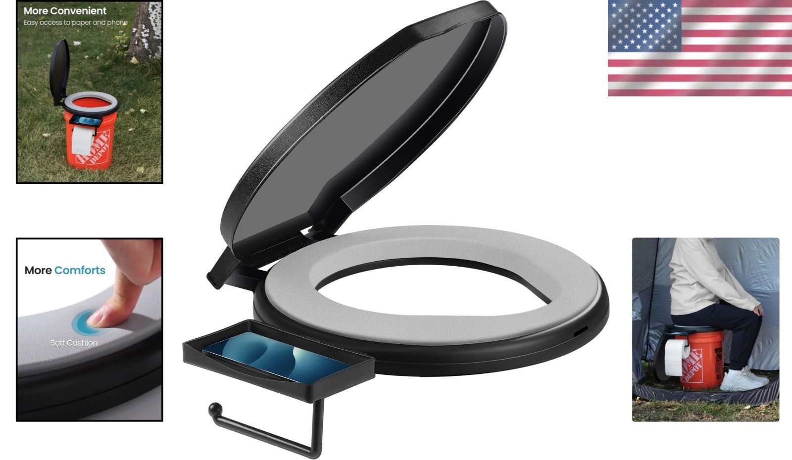 Lightweight Portable Toilet with Cushion and Paper Holder – Perfect for Outdoors