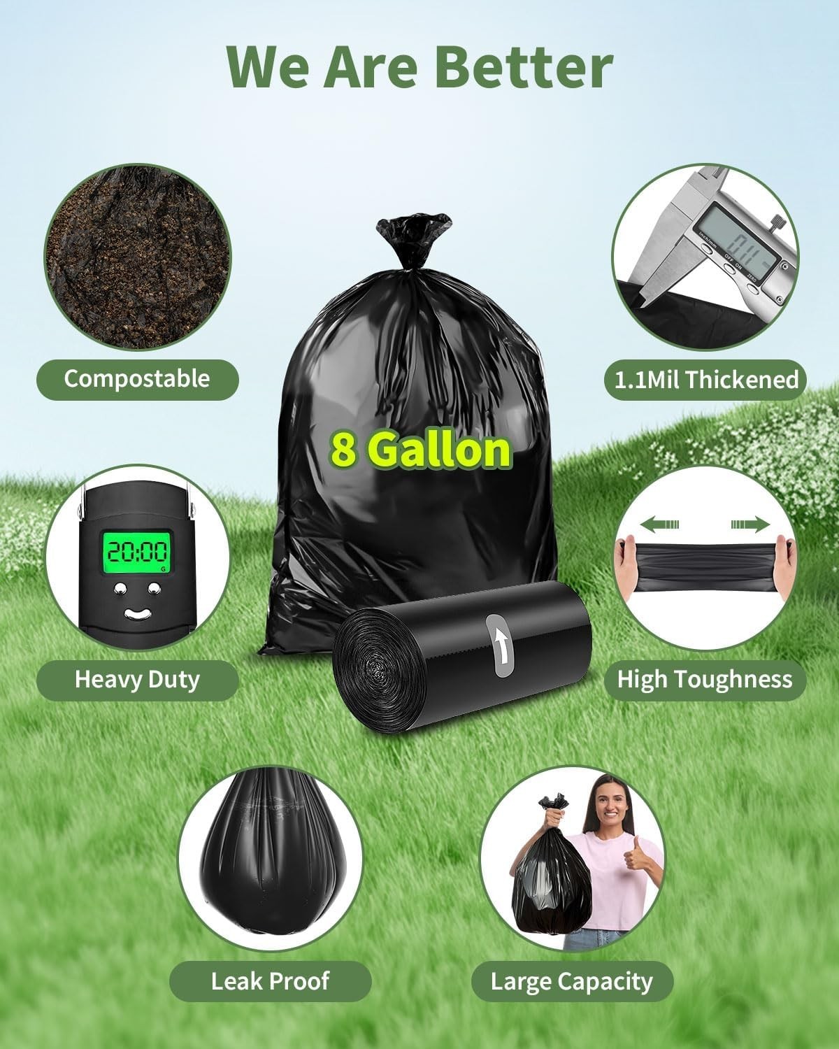Biodegradable Portable Toilet Bags 8 Gallon Camping Waste Bags