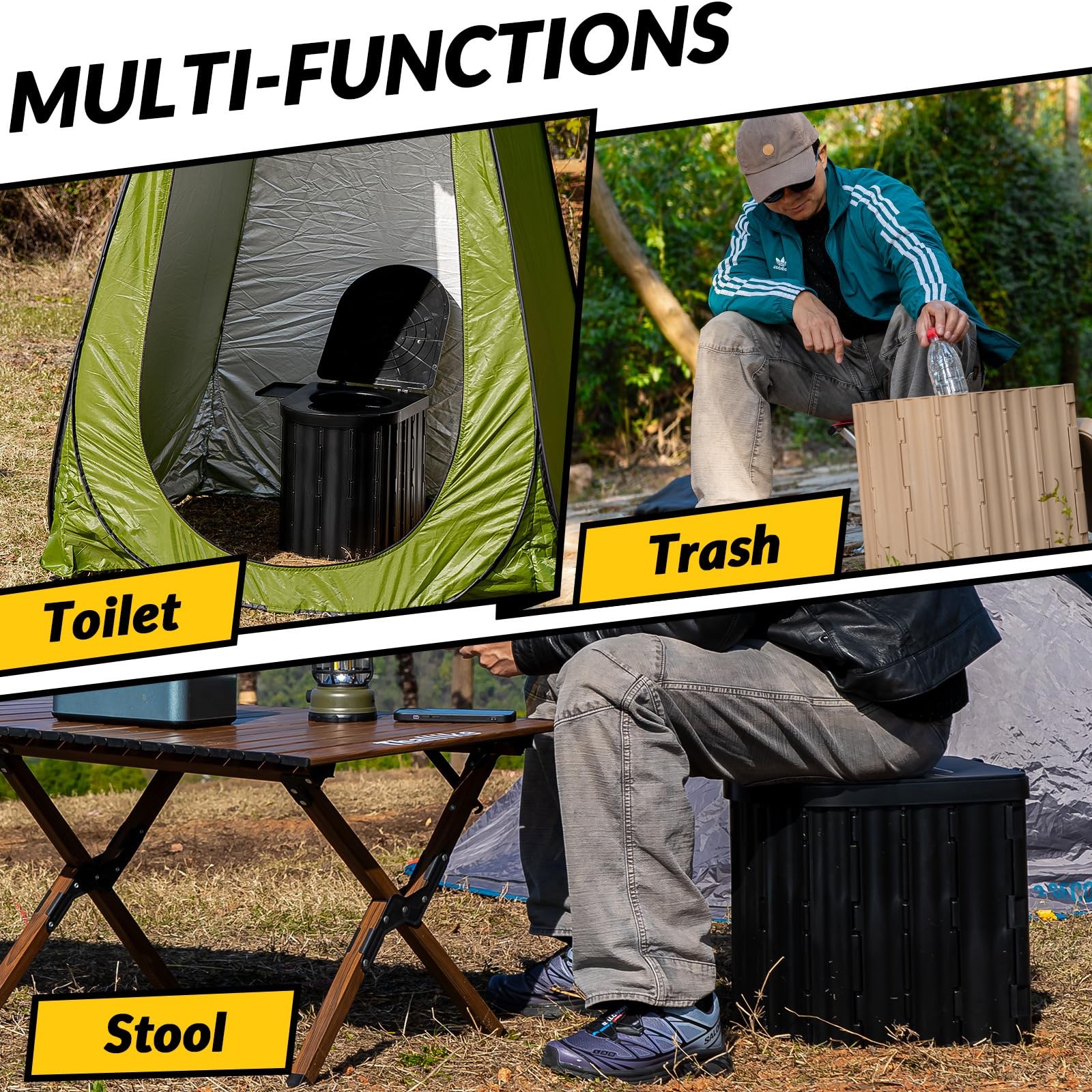 Portable Camping Toilet with Pop-Up Privacy Tent, 12-Inch Seat, 400 lb Capacity