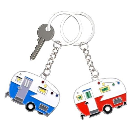 Thinp 2 Pieces Camper Keychain, RV Camper Keyring Accessories for Blue+red