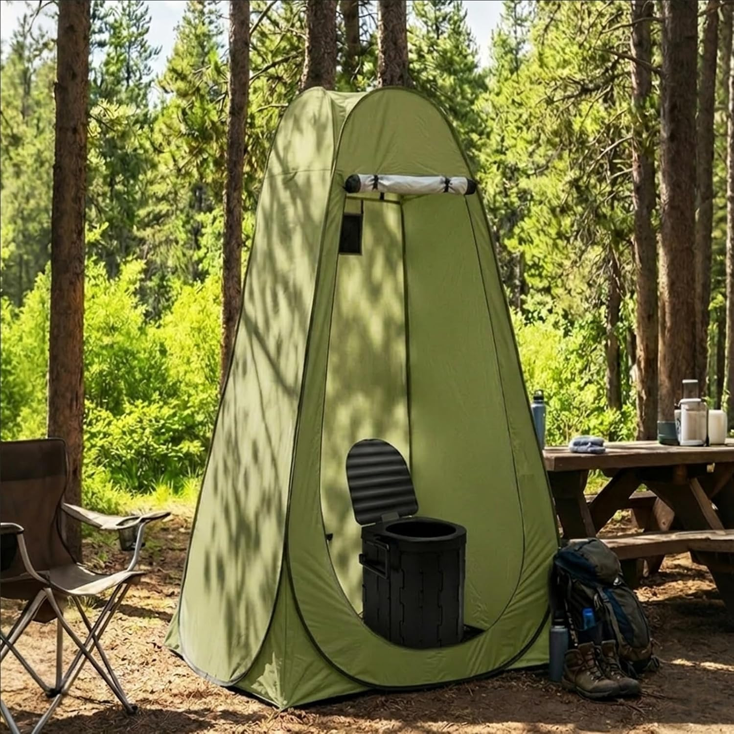 Portable Camping Toilet with Privacy Tent – Foldable Toilet Set for Adults and E