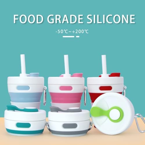 Collapsible Camping Cup with Straw Silicone Folding Coffee Cup Sport Gray-450ml