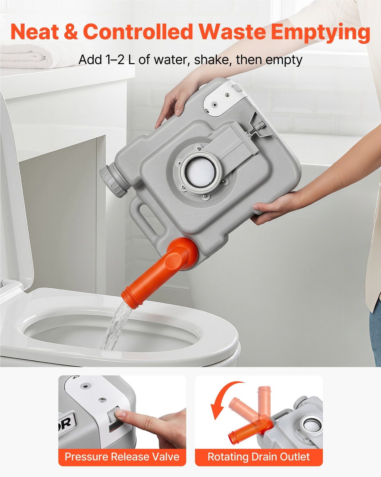 Compact Toilet for Travel: 5.3gal Tank, Level Indicator, Easy-Clean Seat & Lid