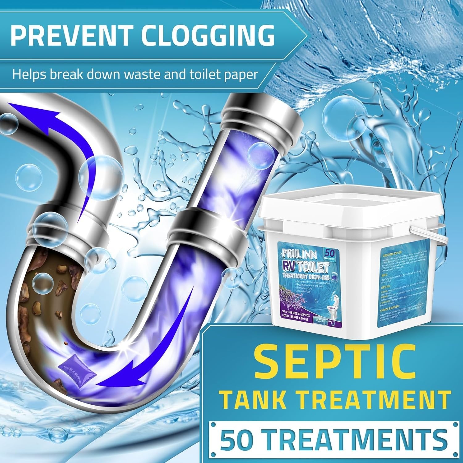 RV Toilet Treatment Drop Ins 50 Pack Septic Tank Treatment Pods Holding Tank D
