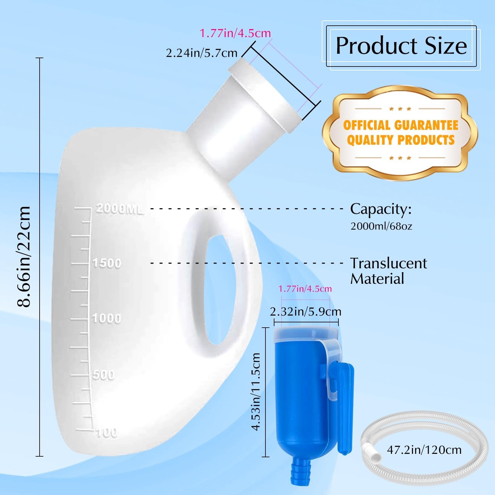 Portable Male Urinal Bottle – Spill Proof, Reusable, 2000ml, Long Tube for Campi