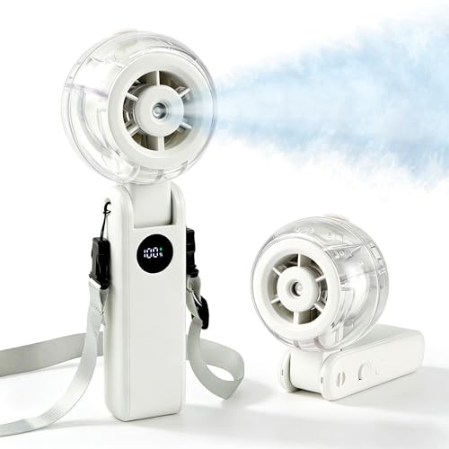 Personal Misting Fan, 1-100 Variable Speeds Portable Handheld Fan with White
