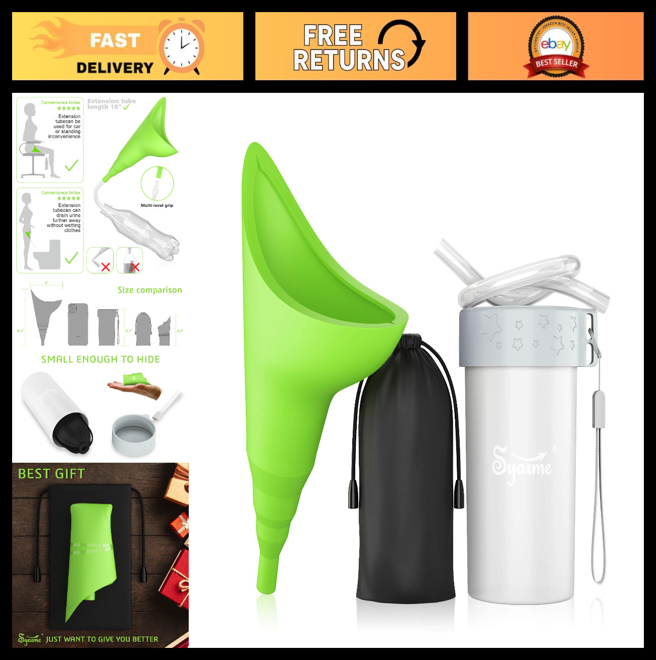 Portable Female Urination Device – Reusable Urinal Funnel with Extension Tube, W