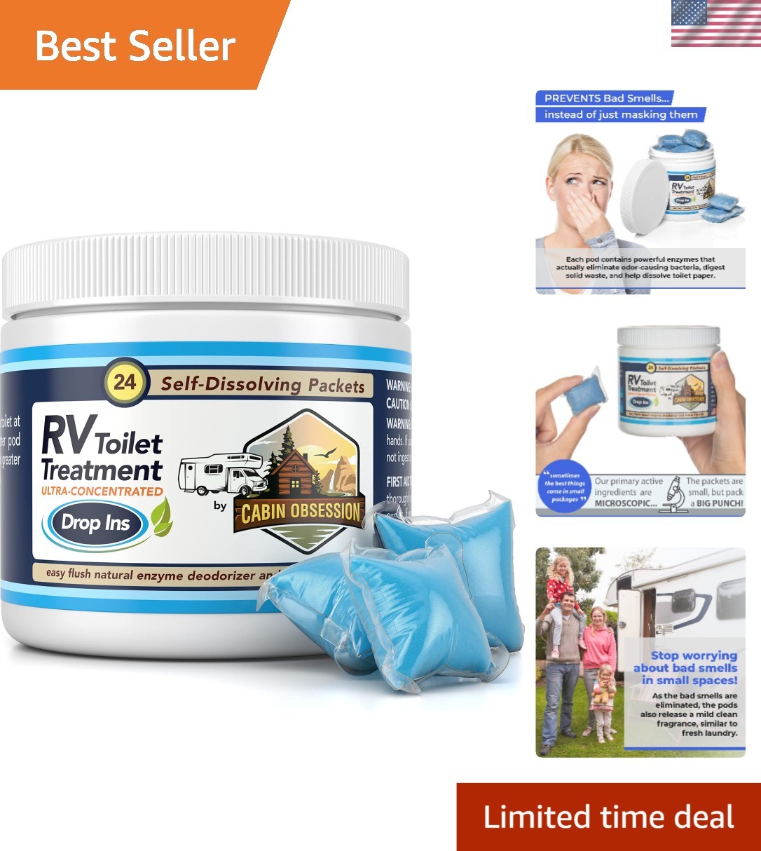 RV Toilet Drop-Ins – 24 Easy Flush Packets for an Effortlessly Clean Experience