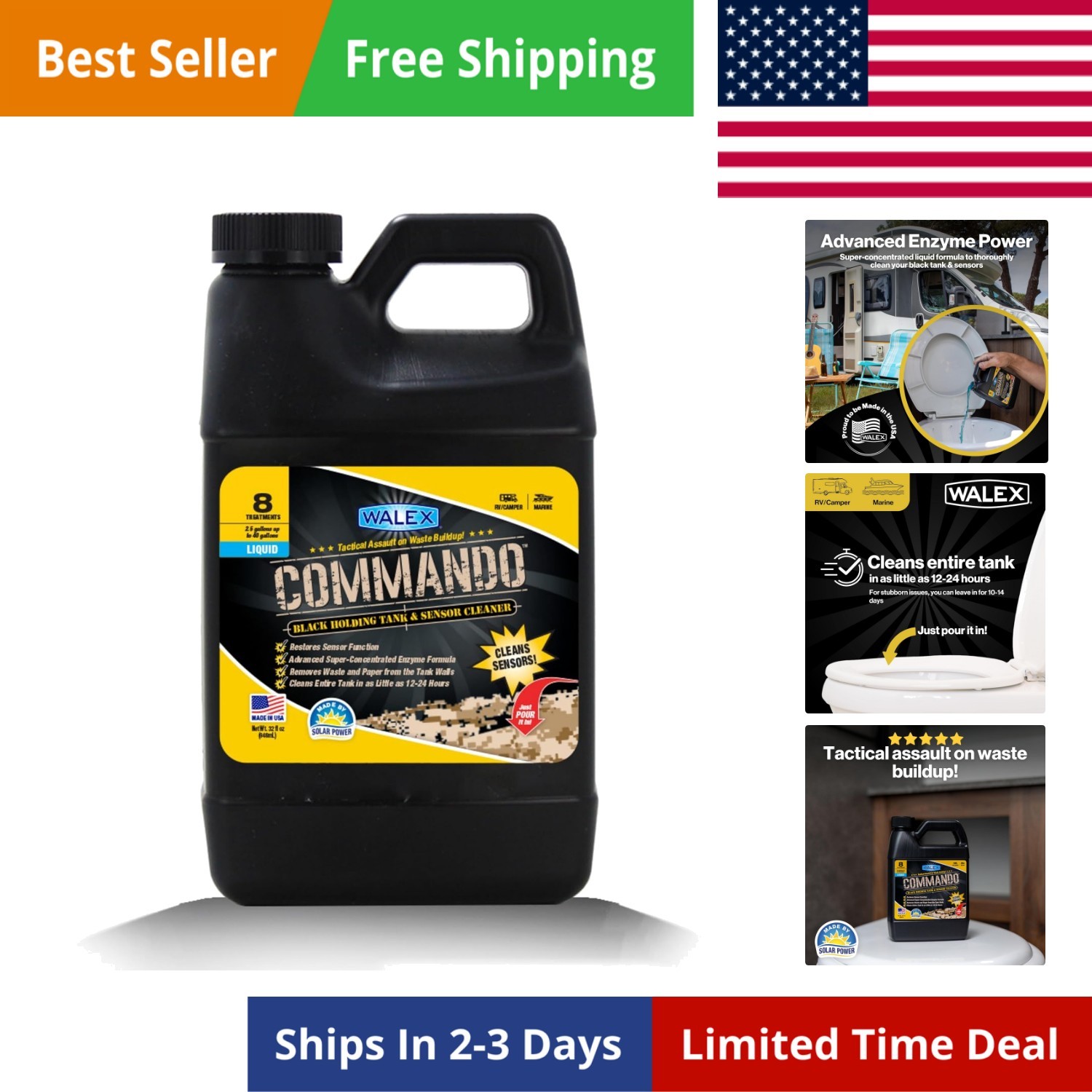Commando Liquid Black Holding Tank and Sensor Cleaner for RV, Camper & Marine…