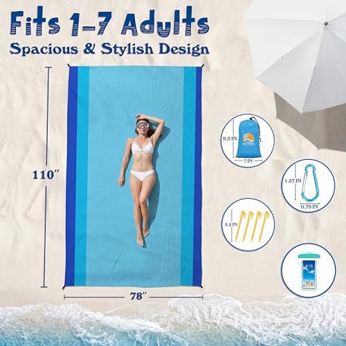 Beach Blanket Waterproof Sandproof 78”X81”/10’X9′ Oversized Mat | 100%
