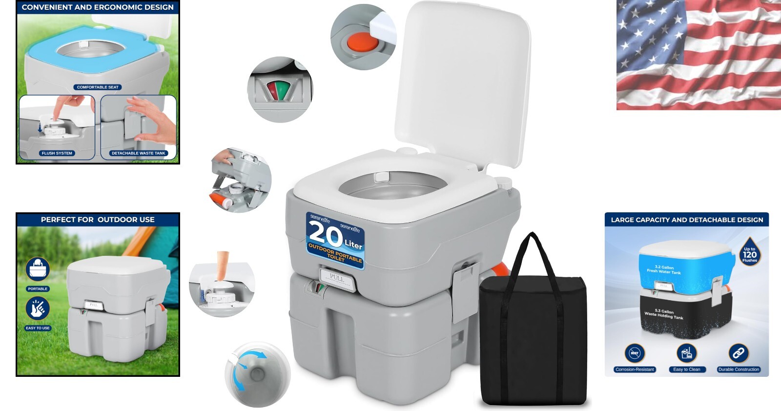 5.2 Gallon Leak-Proof Porta Potty with Detachable Tank – Ideal for Camping