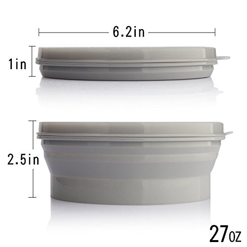 ME.FAM Silicone Collapsible Bowl with Lid – 800ML Folding Travel Grey-2 Pack