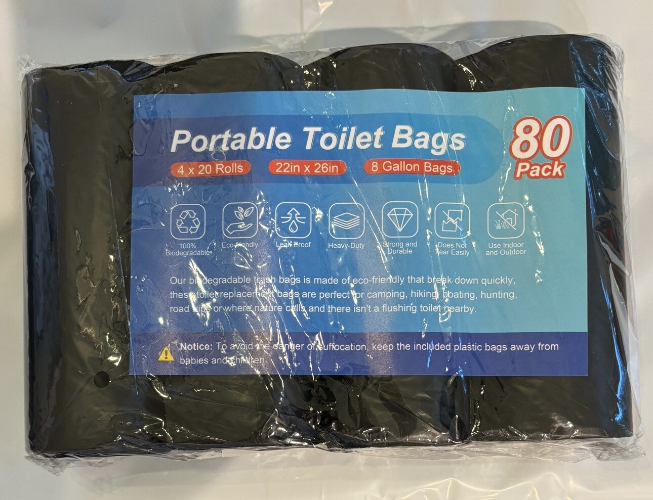 80 Pack Portable Camping Toilet Bags Black Biodegradable Porta Potty Bags