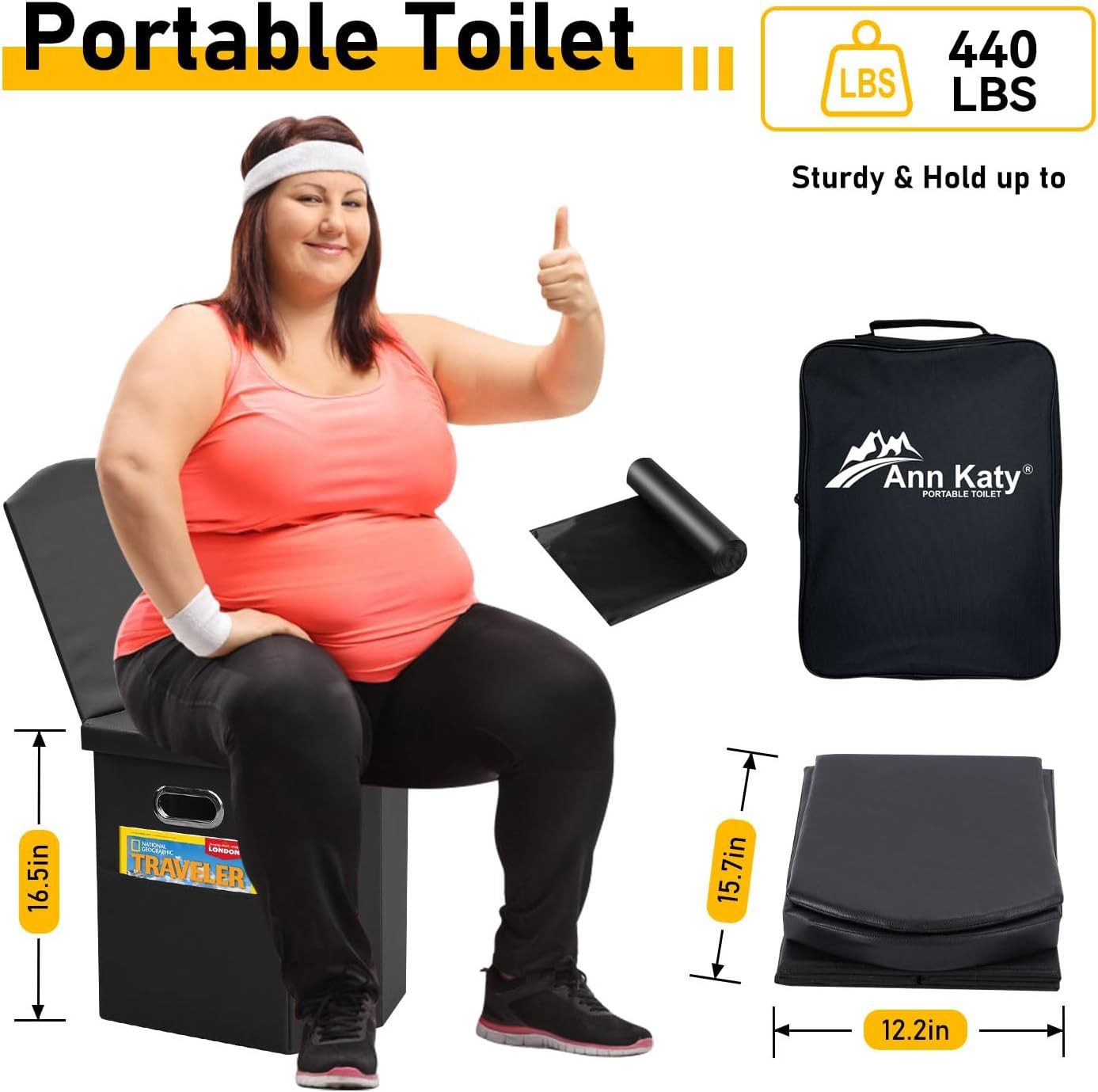 Portable Toilet with Pop up Privacy Tent,Xl Large Portable Toilet for Adults, Ou