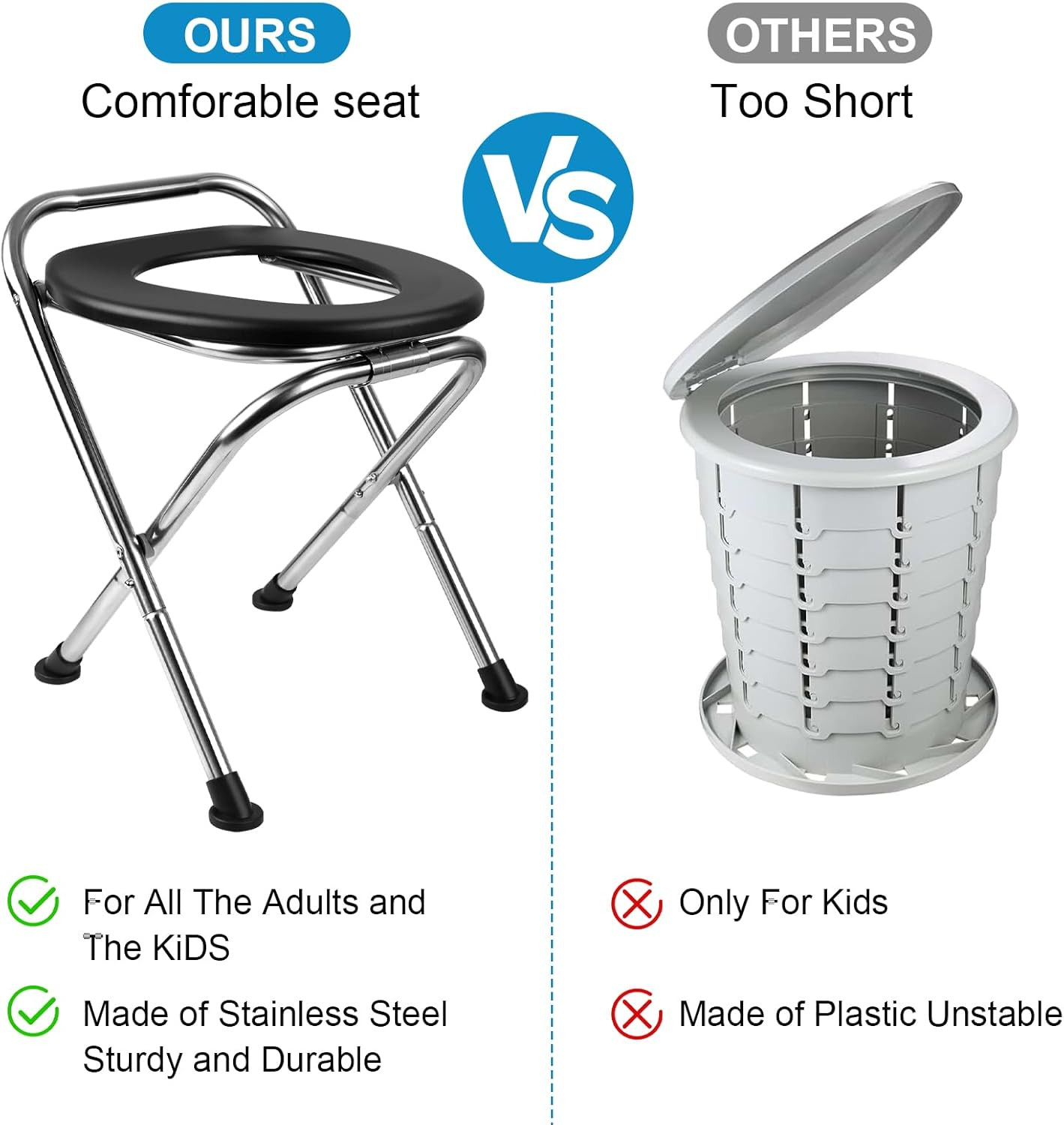 Portable Toilet for Camping, Portable Toilet Seat, Portable Toilet Travel, Stain