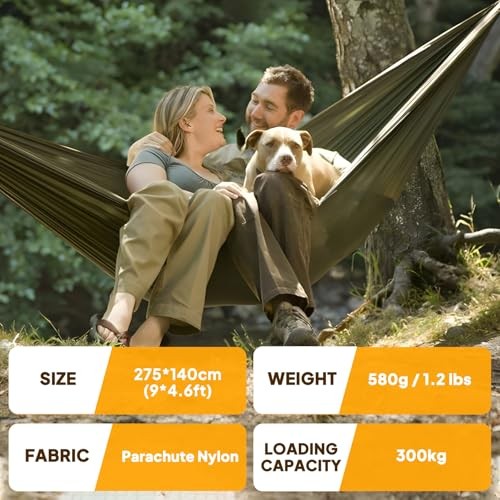 NATUREFUN Ultra-Light Travel Camping Hammock | 300kg Load 275x140cm Army-green