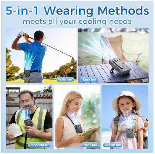 5 in 1 Portable Waist Fan 1-100 Speed Neck fan AI Rechargeable 16H Black