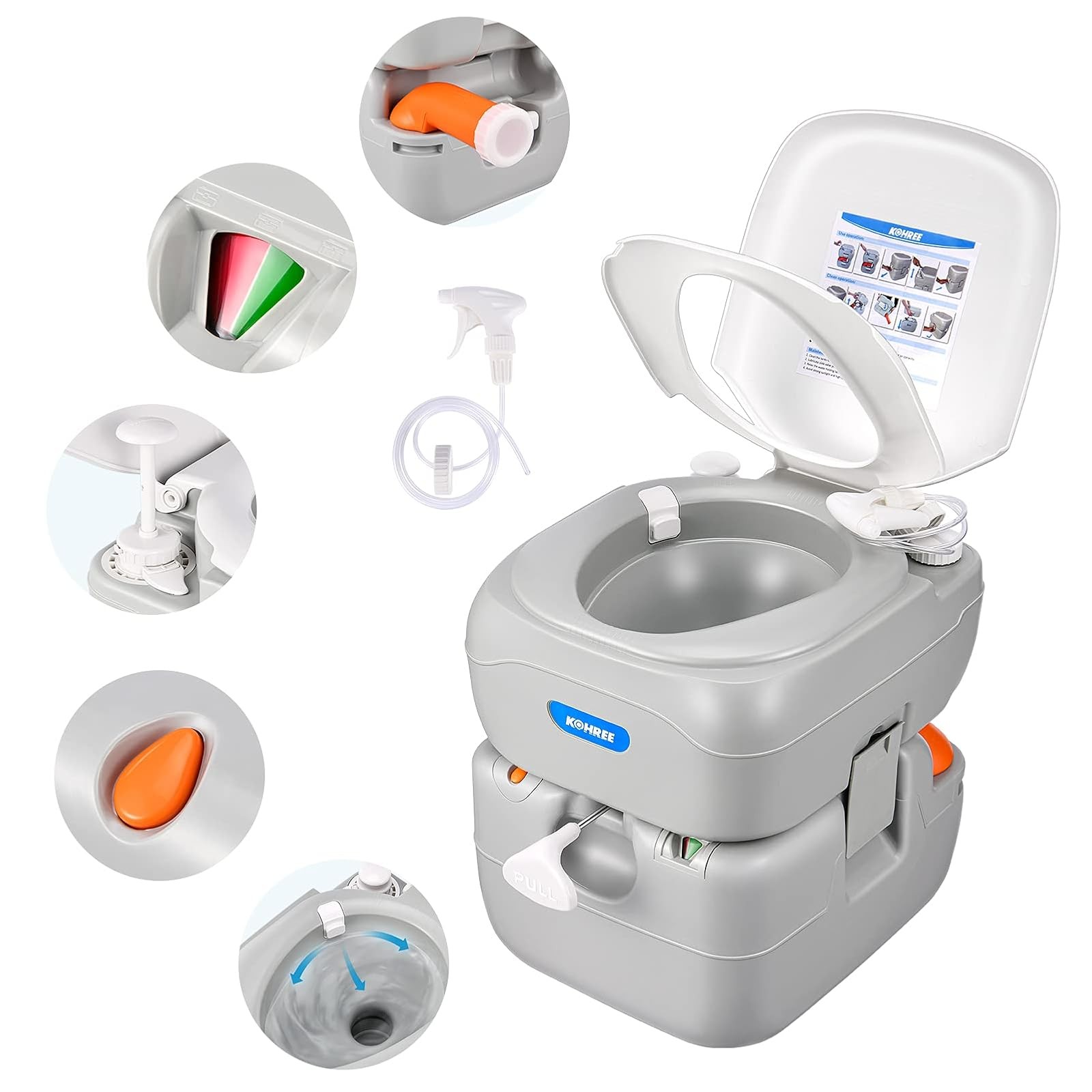 Indoor Outdoor Toilet Kohree Porta Potty 5.8 Gallon