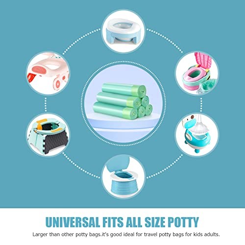 Portable Travel Potty Chair Liners Bags Universal with Drawstring, 90 Green