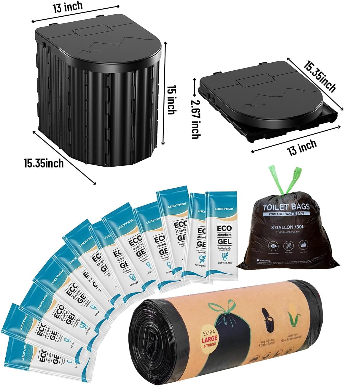 Portable Toilet with Urine Gel & Leak-Proof Bags – Odorless Camping Toilet for A