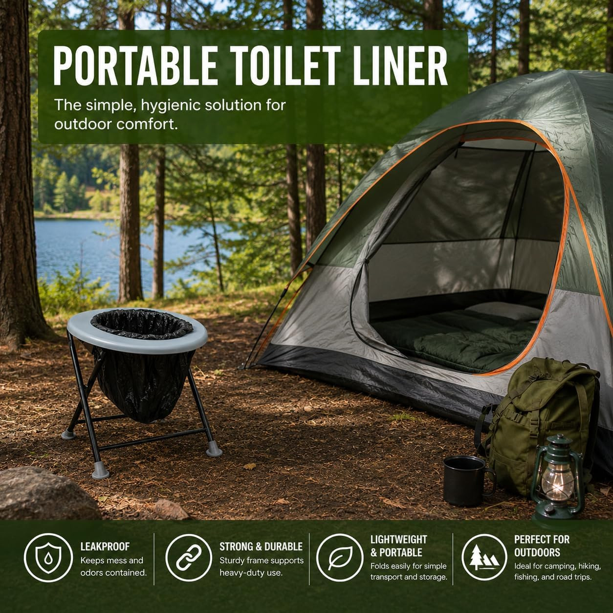 Portable Camping Toilet Waste Bags 8 Gallon Black Recycle Can Liners
