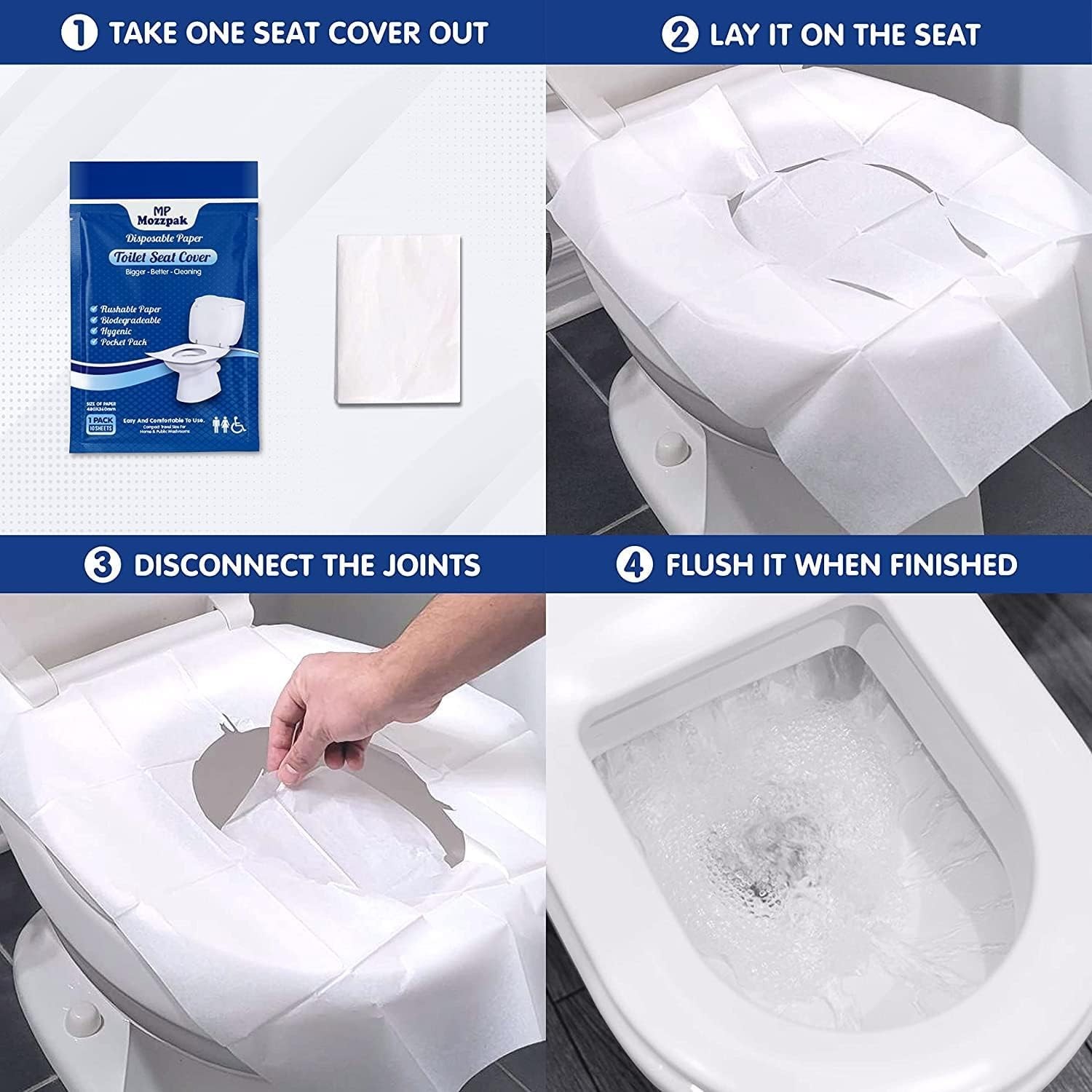 MP MOZZPAK Toilet Seat Covers Disposable (60 Pack) – XL Count), Blue