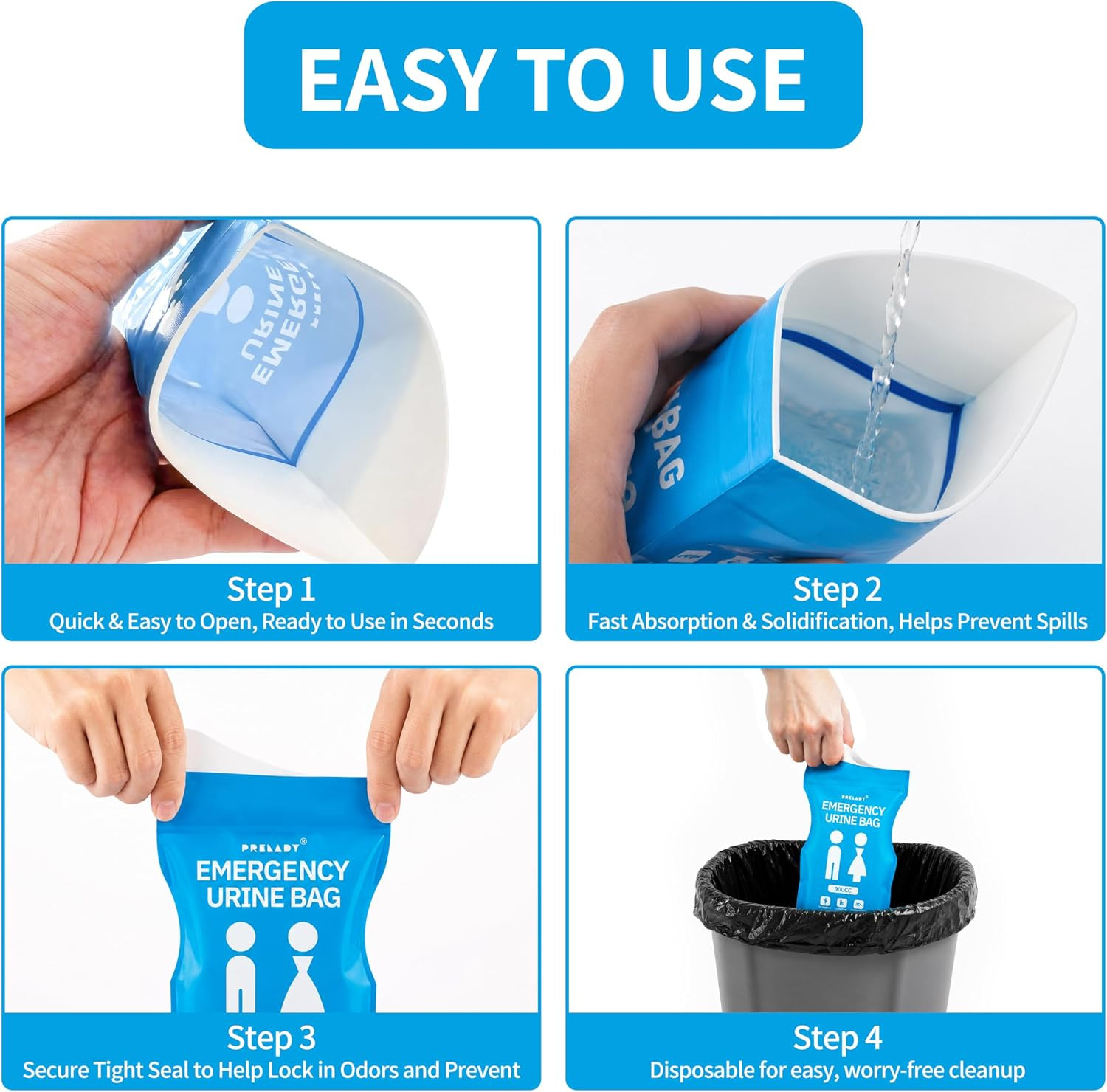 Prelady 900CC Disposable Urine Bag, 12 PCS Emergency Portable Urinal Bags for Me